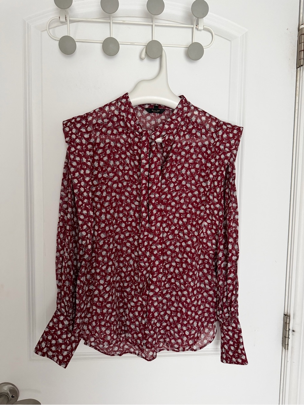 Massimo dutti Red Floral Tie-Neck Blouse size 2